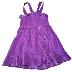 VTG 80s 90s Girls Purple Corduroy Overall‎ Dress Ruffle Pinafore Sz 4/5 USA Made